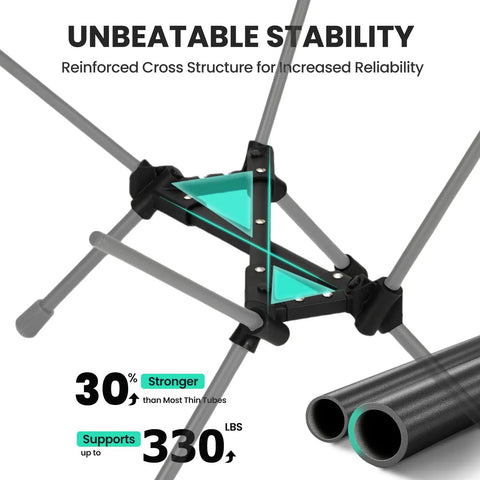 Reinforced cross structure of Ultra Lightweight Folding Camping Chair For Hiking And Backpacking, Set Of Two With Carry Bag, Ultralight Beach Chair That Supports Up To 330 Lbs