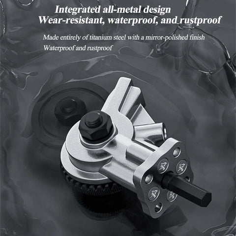Drill Nibbler Attachment For Sheet Metal Cutting in titanium steel, displaying waterproof and rustproof features.