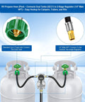 Discover the Ultimate 15-Inch RV Propane Hose in a Solid 2-Pack Setup with 1/4-Inch Male NPT and QCC1 Type1 Fittings, connected to dual propane tanks.