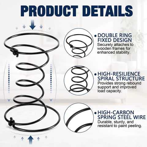 15 Piece 6 Inch Upholstery Coil Springs Set Knotted Ends showing double ring design for secure attachment and strong support.