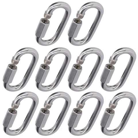 Stainless Steel Quick Link Connectors Set, Heavy Duty Threaded Carabiner Style Chain Links For Outdoor Gear, M4 Size