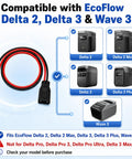 Heavy Duty Fifty Amp Extension Cable Eight Awg Connector Compatible With Ecoflow Delta Two Three Power Banks And Wave Three Portable Ac Units, shown with compatible power banks.