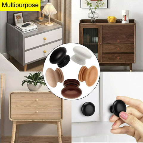 Wooden Cabinet Knob Set With Screws, 20 Pack, Log Varnish Finish, Mushroom Shaped Dresser Drawer Knobs, display in various room settings