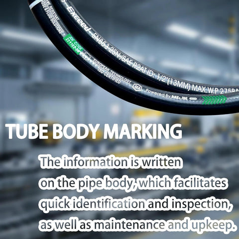Side view of 1/2-in hydraulic hose with male NPT fittings, 18 inches long.