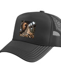 Urban Rugged Industrial Factory Gear Trucker Hat With Adjustable Mesh Back In Classic Black for stylish outdoor wear.