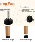 No Fuss 24 Pack Stainless Steel Adjustable Furniture Levelers showing leveling feet with plastic bottom for stability and floor protection.
