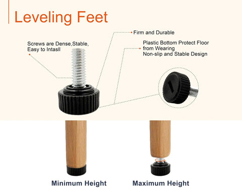 No Fuss 24 Pack Stainless Steel Adjustable Furniture Levelers showing leveling feet with plastic bottom for stability and floor protection.