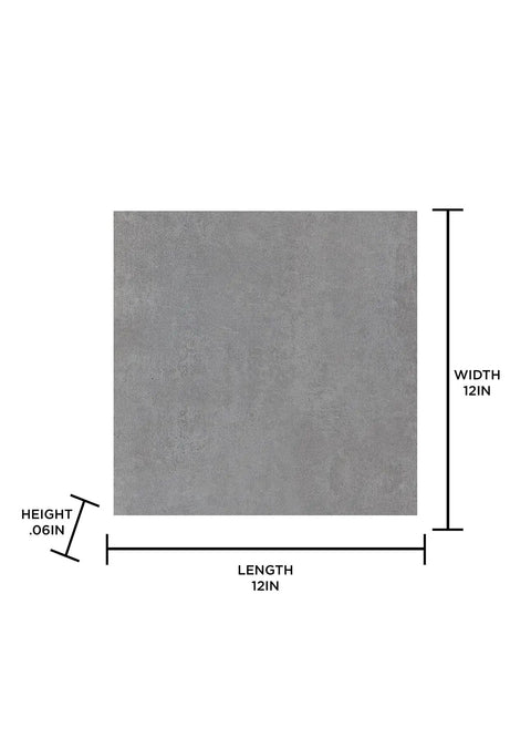 Grey Tundra Peel And Stick Floor Tiles For Easy DIY Flooring Transformation with Self Adhesive Vinyl Tile size diagram 12x12 in