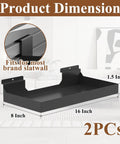 Heavy Duty Slatwall Shelves 16x8 Inches Set of 2 Black Metal Slat Wall Shelves with dimensions and slat wall compatibility
