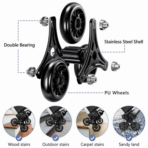 2 In 1 Aluminum Stair Climbing Cart With Foldable Frame And Waterproof Oxford Bag 300 Pounds Capacity wheel design