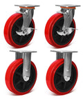 8 By 2 Inch Heavy Duty Polyurethane Caster Wheels Set Of 4 Industrial Rolling Casters with swivel brakes and rigid options.
