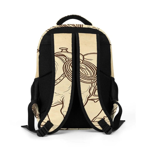 Back view of Vintage Bull Line Art Printed Backpack Unisex Large Capacity All Day Everyday Carry Daypack with breathable straps
