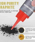 Close-up of Lock Lube Graphite Powder for Keyholes and Lock Cores Keeps Doors and Drawers Moving Smoothly in the Garage Home Office Dorms RVs and Workshops A Friction Fighting Lubricant That Prevents Jams and Extends Lock Life with nozzle and graphite powder pile.