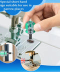 Close-up of a hand using a screwdriver from the 15 Piece Sewing Machine Cleaning Kit With Screwdriver, Tweezers, Double Headed Brush, Silicone Brush, Rippers, And Storage Case For Easy DIY Maintenance And Daily Machine Cleaning on a sewing machine.