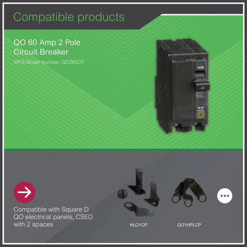 60 Amp Mini Circuit Breaker 2 Pole 120/240V AC With Quick Open Qwik Open Plug In Mount 10kA Breaking Capacity image