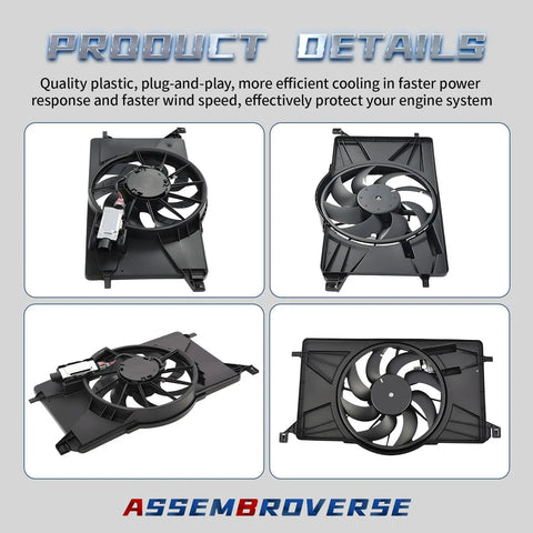 Straight Bolt On Electric Radiator Cooling Fan Replacement For Ford Focus 2012 2018 detailed views of blades and motor.