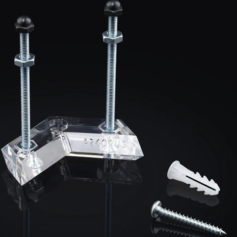 Dope Clear Acrylic Skateboard Wall Mount Hanger For Display And Storage shown with hardware on black background