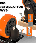 Set of 4 4-inch orange heavy-duty locking caster wheels with mounting plates and dual brakes