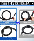 Comparison of 5/8 Inch ID Heater Hose vs. traditional hose, showing bending flexibility and resistance to cracking and creasing.