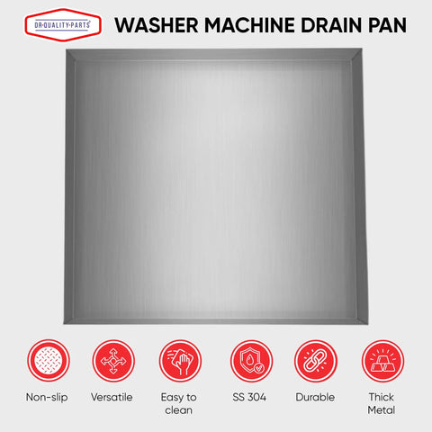 27 By 25 By 1.5 Inch Heavy Duty Stainless Steel Washer Drain Pan 18 Gauge SS304 Thick Drip Tray Catch Leak Proof Floor Protector for Laundry Room Welded Corners Tough As Nails Durability
