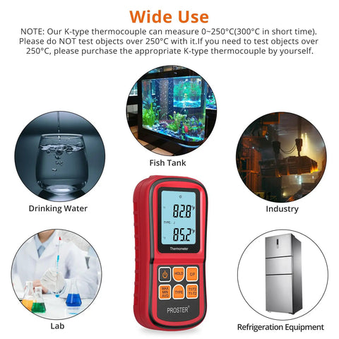 Dual Channel Digital Thermocouple Thermometer With Two K Type Probes for diverse temperature applications like lab and industry.
