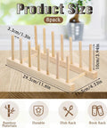 Eight Pack Bamboo Wooden Plate Rack Six Slots Kitchen Dish Drying Organizer For Pots Lids Cutting Boards Cups No Sweat Setup with dimensions.