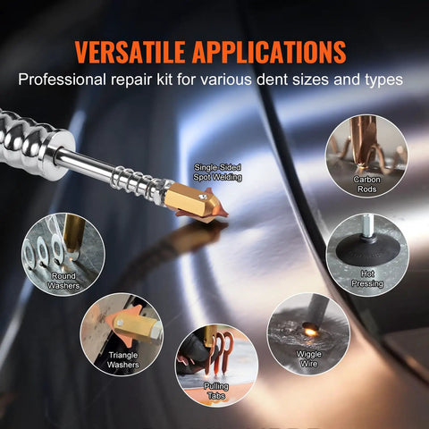 Stud Welder Dent Repair Kit With 110V Auto Body Spot Welding Dent Puller in use for various dent sizes and types