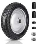Solid Tire And Wheel Kit For Wheelbarrows And Garden Carts With 14.5 Diameter Flat Free Tire, 4.80 4.00 8 Size, plus bearings and spacers.