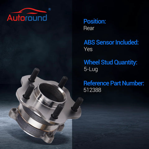 Rear Wheel Bearing And Hub Assembly With ABS For Nissan Altima Maxima Murano Pathfinder Infiniti QX60 JX35 Mitsubishi RVR 5 Lug Direct Fit Replacement High Quality Hub Bearing Assembly 512388 For 2007 To 2023 Models