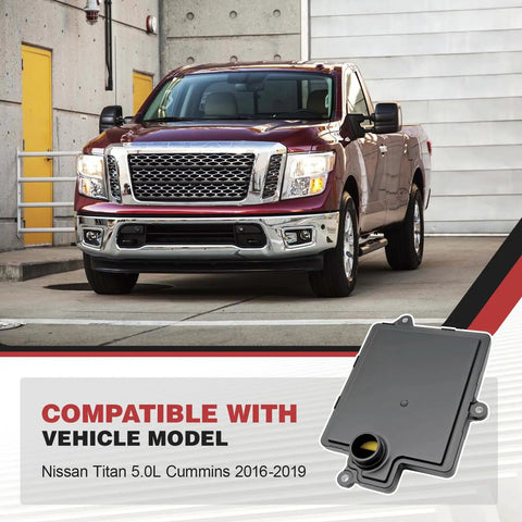 Drop In Diesel Transmission Filter For Titan 5.0L Cummins 2016 2019 Replacement Part 31728 EZ00A Keeps Your Nissan Truck Shifting Smooth And Debris Free. Nissan Titan 5.0L Cummins 2016-2019 filter shown with truck fitment