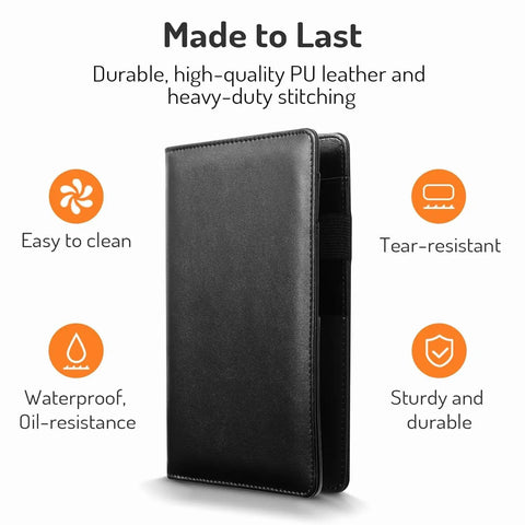 Premium Leather Server Book With Dual Zipper Pockets For Waitress And Bartender, 5x8 inch, durable PU leather design.