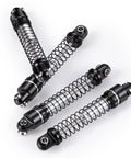 Beefy Aluminum 28mm RC Car Shocks for Axial SCX30 K10 JLU 1/30 Crawler Upgrades Black in quad arrangement on white background