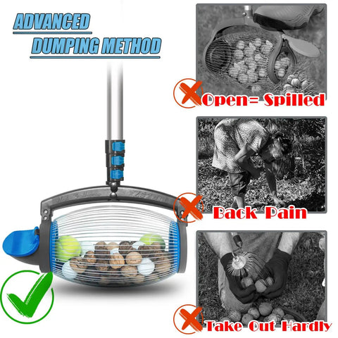 Nut Gatherer Roller For Pecan Walnut Chestnut Buckeye And More, 1.5 Gallon Nut Picker With Direct Dump Outlet demonstration.
