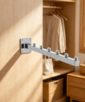 Heavy Duty Wall Mount Clothes Rack With Waterfall Hooks Four Piece Aluminum Coat Hanger System Space Saving With Six Ball Slatwall Hangers