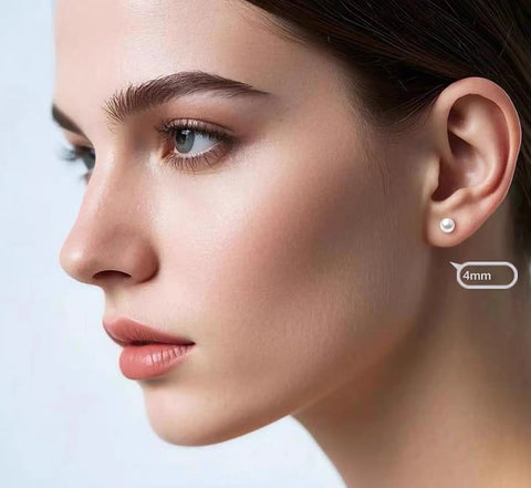 Hypoallergenic Stainless Steel Simulated Pearl Stud Earrings Set In Five Sizes For Women, Lightweight Pain Free Piercing Jewelry For Sensitive Ears, Mini Pearl Studs For Lobe Cartilage And Helix Piercings, Classic Elegant Look, 4mm pearl stud on ear