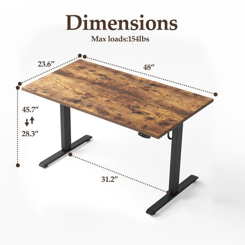 Electric Standing Desk 48 Inch Height Adjustable Sit Stand Desk For Home Office With Memory Presets, Rustic Brown Finish