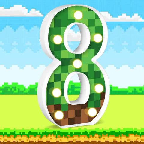 8.5 Inch Pixel Game Light Up Number 8 For Gamer Birthday Party Decor With Led Pixel Pattern Night Light Pixel Themed Centerpiece