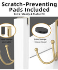 Matte Gold Over The Door Double Hanger Hooks Twin Metal Organizer For Coats Hats Robes And Towels Space Saving Door Hook With Soft Pads