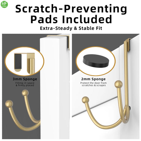 Matte Gold Over The Door Double Hanger Hooks Twin Metal Organizer For Coats Hats Robes And Towels Space Saving Door Hook With Soft Pads