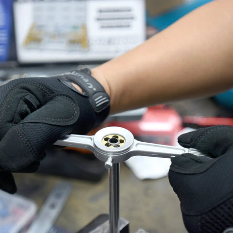 Person using Titanium-Coated SAE Tap And Die Set With Storage Case, Beefy, Heavy-Duty Alloy Steel Threading Tools For Quick Repairs