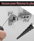 Screwdriver fixing hinge using 15 Piece Wood Anchor Hole Repair Kit Set For Doors And Drywall Stripped Screw Hole Fix Easy Install