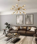 Modern Gold Sputnik Chandeliers Set Of 12 Brass Industrial Ceiling Lights For Dining Room Kitchen Living Room Farmhouse Style With Adjustable Height And Easy Install in living room setting