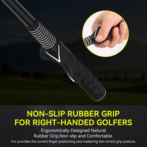 Golf Grip Trainer And Swing Training Aid For Warm Up And Tempo Control, Right Handed Practice Stick with non-slip rubber grip