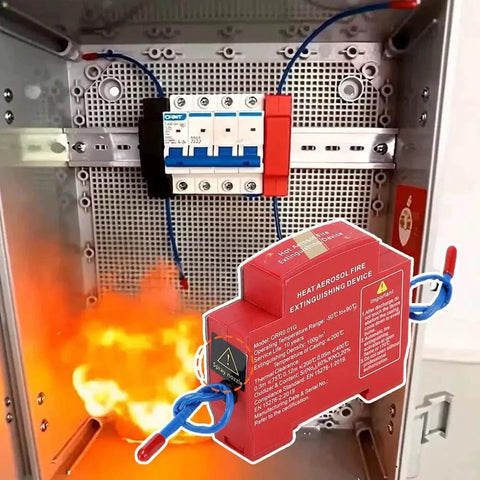 Hassle Free Plug And Play Automatic Fire Suppression System Heavy Duty Aerosol Extinguisher For Electrical Cabinets And Battery Boxes Instant 170 Degree Trigger Dual Nozzles Din Rail Mount 40 Gram Cartridge