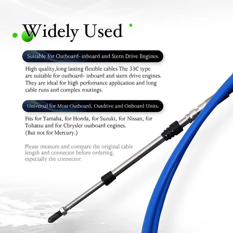 33C Boat Throttle Shift Cable for Outboard Engines, 18 Foot Length, 1 Piece, Heavy Duty Marine Control Cable for Smooth Shifts, Built Tough for Inboard and Stern Drive Performance, High Quality Boat Rigging Part; blue cable shown