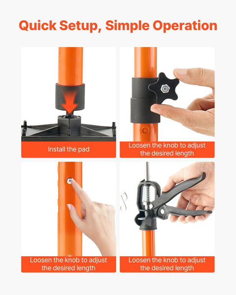 Quick setup instructions for Sturdy Telescopic Support Pole For Cabinets, 2-Pack Steel Third Hand Tool with adjustable mechanism.