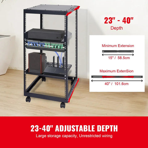 Heavy Duty 20U Server Cabinet With Smooth Rolling Casters And Adjustable Depth Rock Solid Network Equipment Rack For Wall Or Floor AV Gear Setups Built Like A Tank Carbon Steel