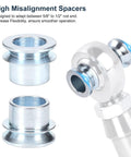 High Misalignment Spacer Heim Joint Five Eighths To One Half Inch Bore Adapter For Rod Ends 4 Pack Durable 1045 Carbon Steel With Silver Zinc Plating Ideal For Off Road Racing And Heavy Duty Linkage, silver spacer shown with rod end