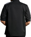 Back view of Men Half Sleeve Chef Coat In Soft Black Lightweight Stretch Jacket Breathable Kitchen Uniform.