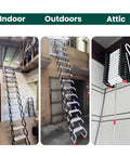 12 Step Retractable Attic Stairs With Armrests, Wall Mounted Loft Ladder, Aluminum Attic Ladder, Pull Down Design With Pull Rod, Built Tough But Lightweight, 900 Lb Capacity, Easy Access For Handy Home Upgrades installed in indoor, outdoor, and attic spaces